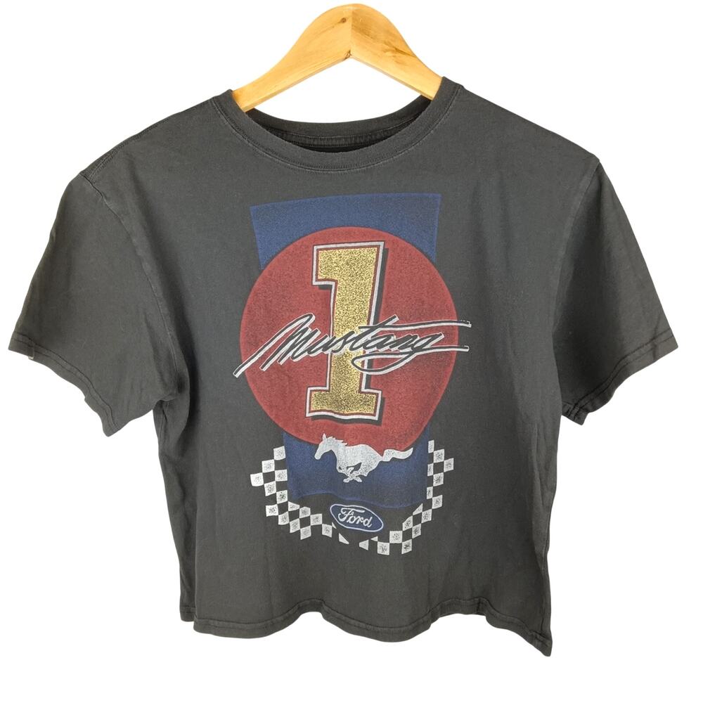 Mighty Fine Ford Mustang Crop Top - Charcoal Gray Medium